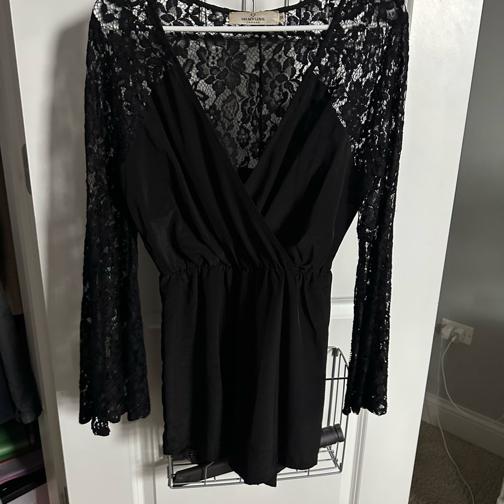 Black Lace Long Sleeve Romper